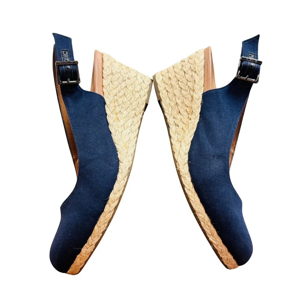 Vionic Coralina Navy Blue Canvas Slingback Espadrille Wedges Womens 7.5 Wide